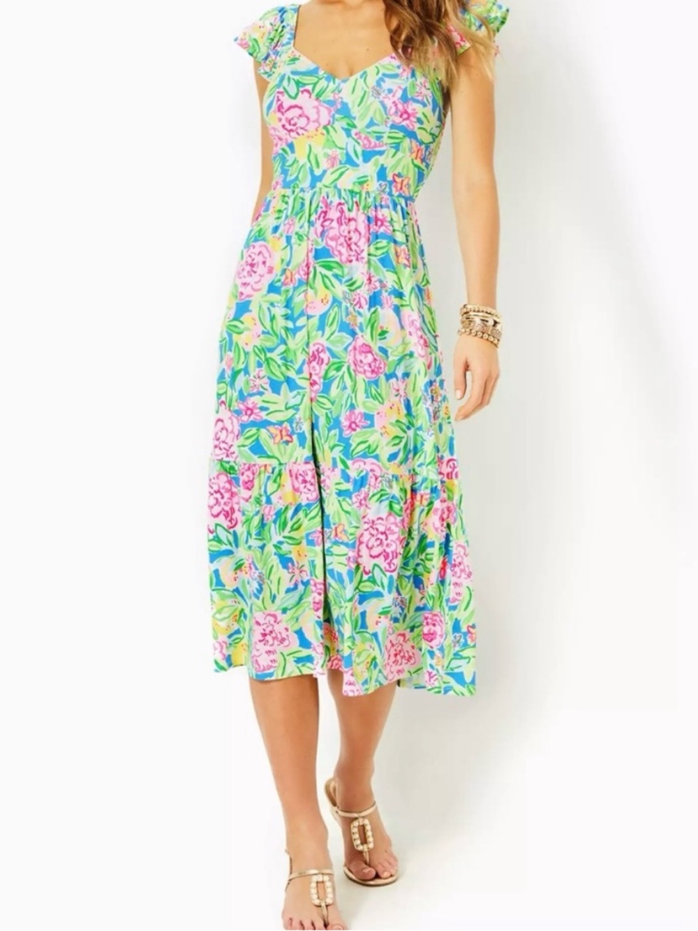 NWT Lilly Pulitzer Sz 16 Bayleigh Flutter Sleeve Midi Dress in Grove Garden